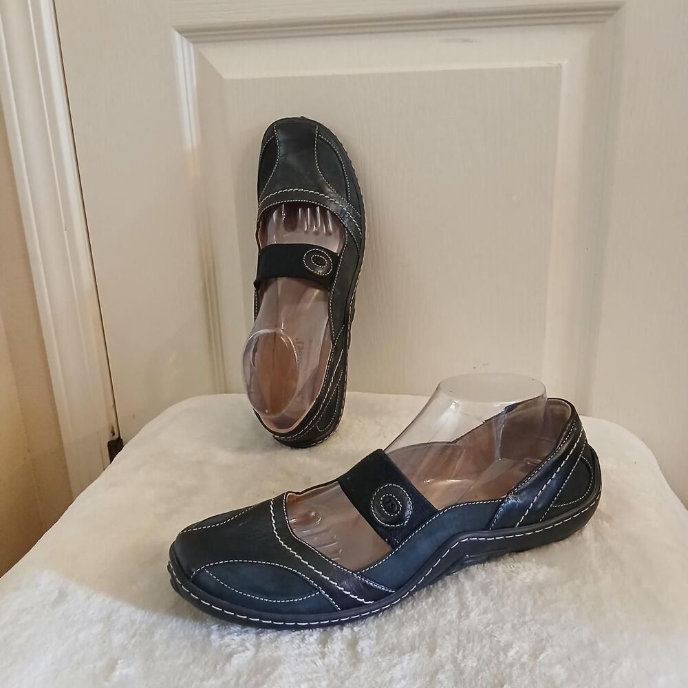 Josef Seibel Black Leather Mary Jane Ballet Flat Sneakers EU 42 Academia Basic